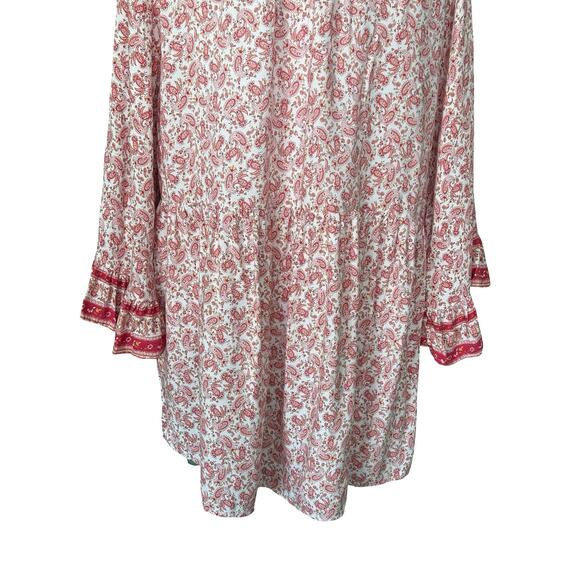 Cynthia Rowley Red Paisley Boho Tunic Blouse Top Flare Sleeve 1X Hippie Bohemian - Picture 10 of 12